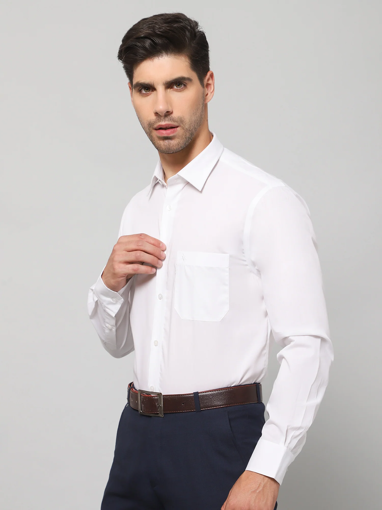Men's White Formal Plain Full Sleeve Shirt - Image 2
