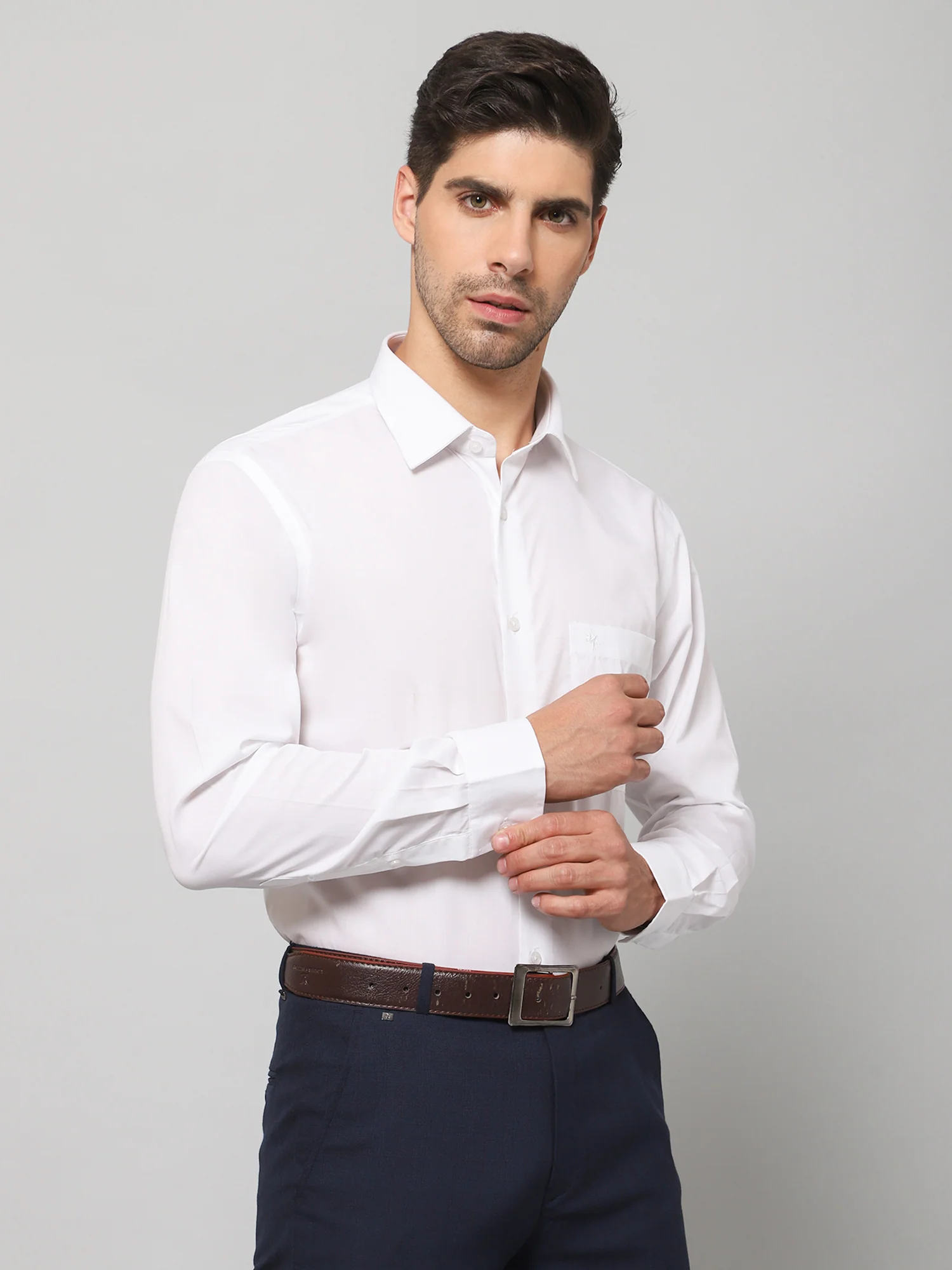 Men's White Formal Plain Full Sleeve Shirt - Image 3