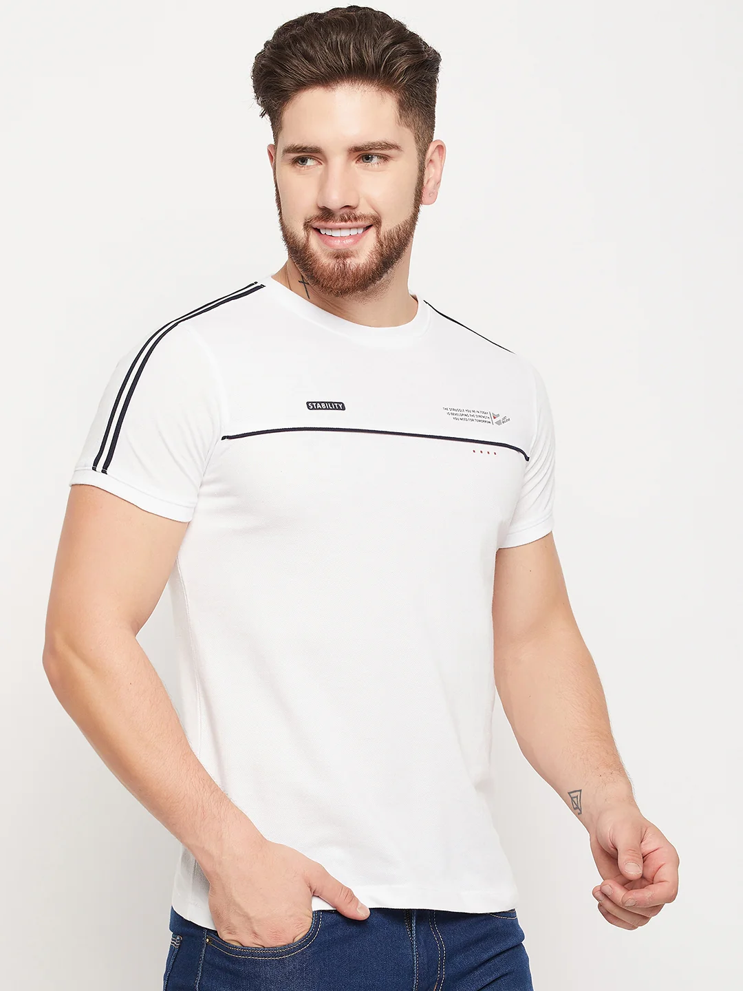 T-Shirt for Men | Breathable & Soft with Color Fastness Regular Fit Round Neck Poly Cotton Fabric Solid Pattern - Image 4