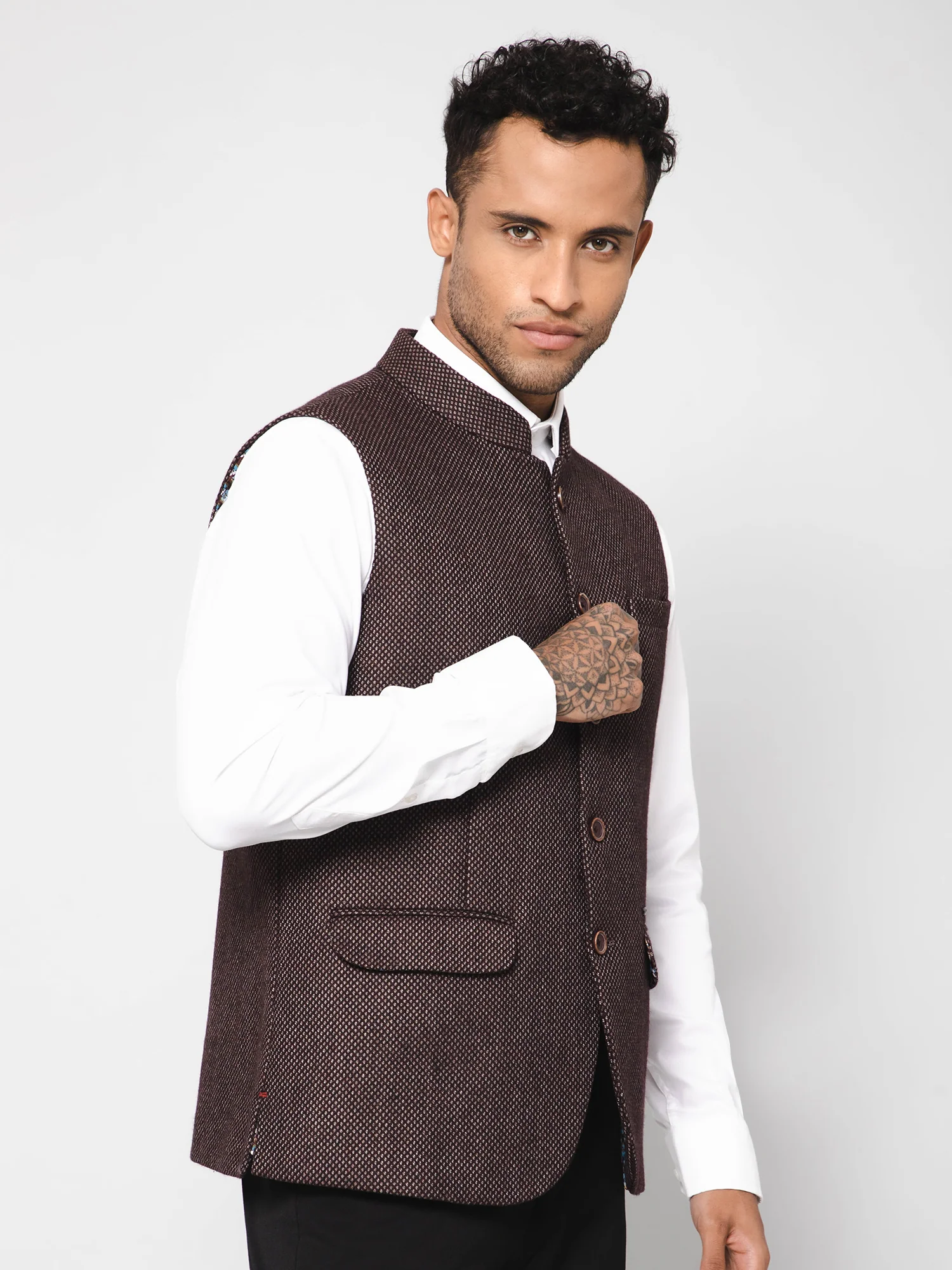 Men Wine Waist Coat - Image 2