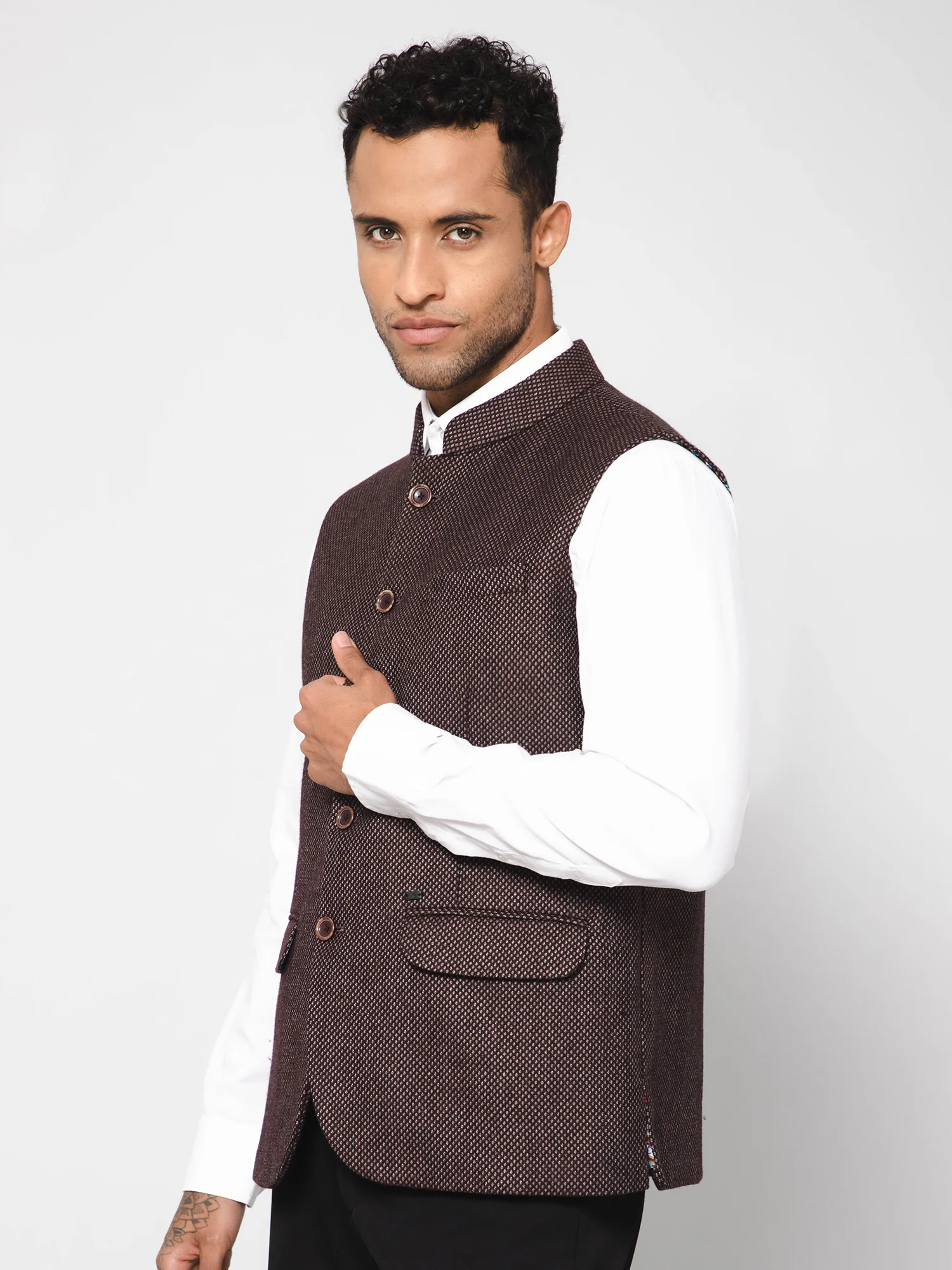 Men Wine Waist Coat - Image 3