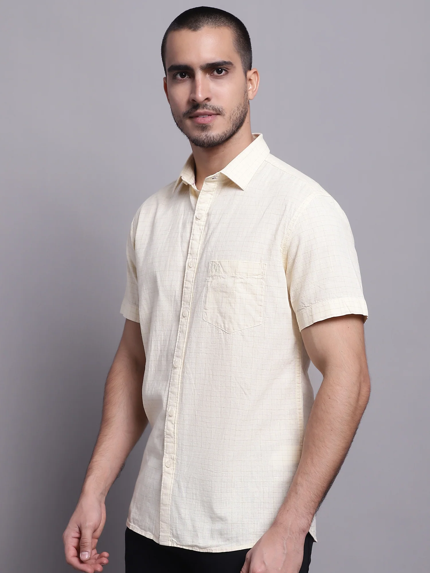 Casual Shirt for Men | Breathable & Soft with Color Fastness Regular Fit Spread Collar Neck Cotton Fabric Checkered Pattern - Image 2