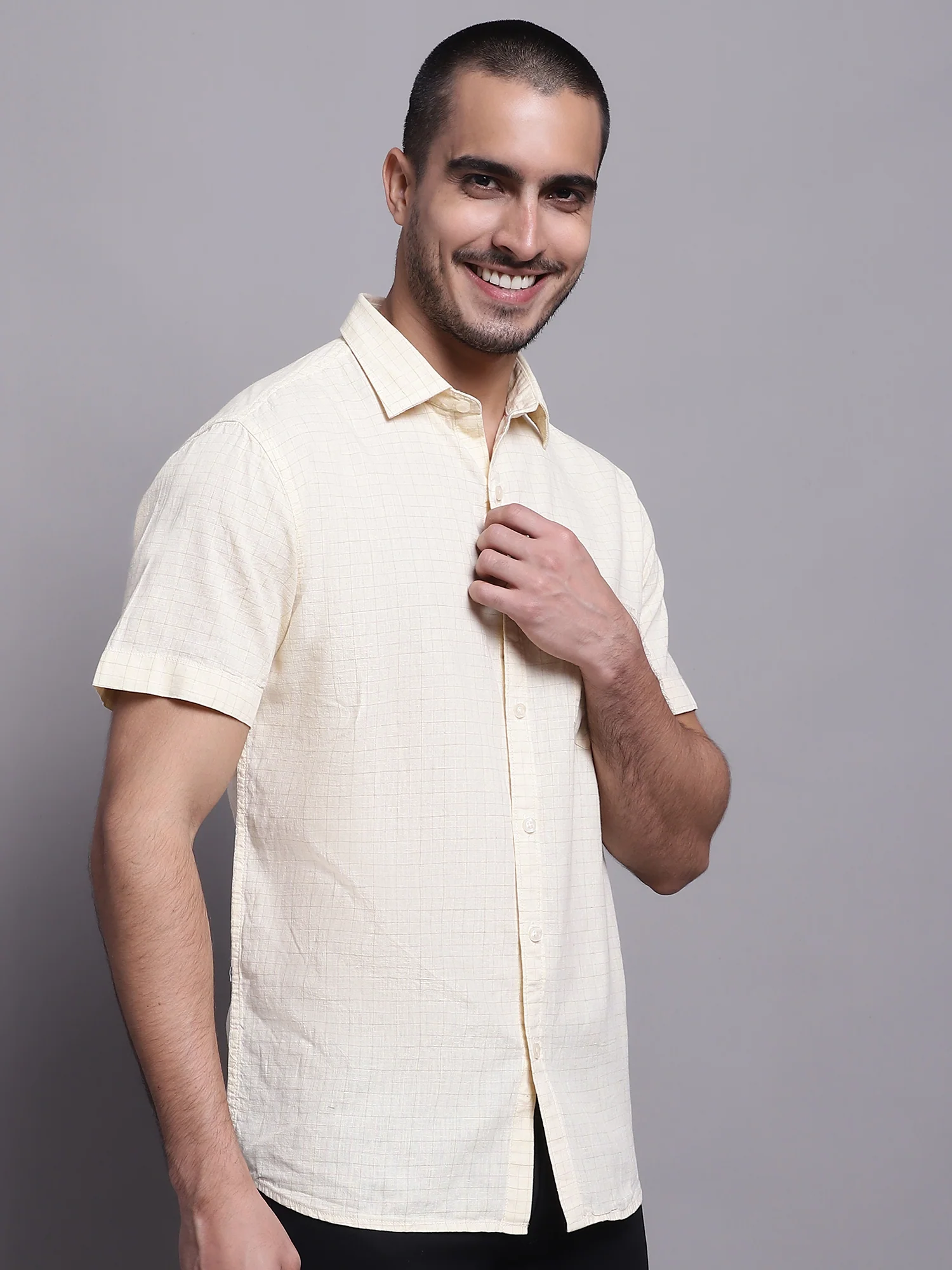 Casual Shirt for Men | Breathable & Soft with Color Fastness Regular Fit Spread Collar Neck Cotton Fabric Checkered Pattern - Image 3