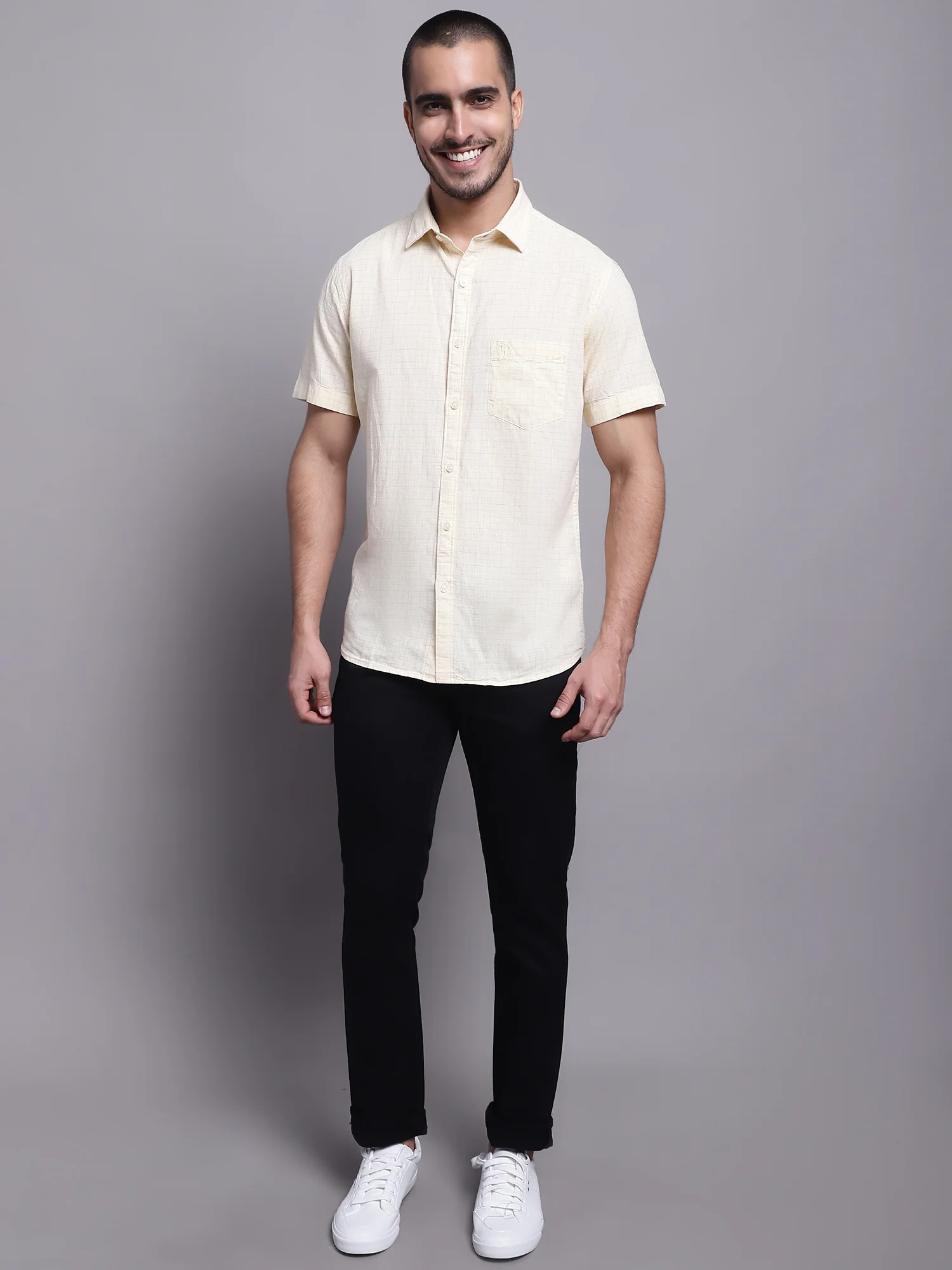 Casual Shirt for Men | Breathable & Soft with Color Fastness Regular Fit Spread Collar Neck Cotton Fabric Checkered Pattern - Image 4