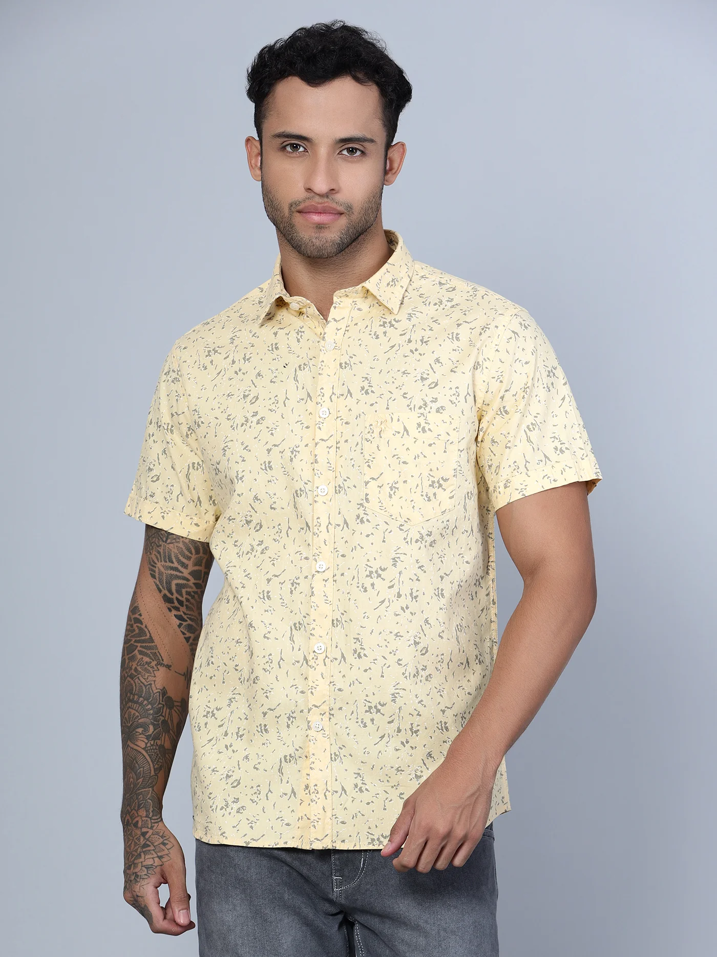 Casual Shirt for Men | Breathable & Soft with Color Fastness Regular Fit Spread Collar Neck Cotton Fabric Printed Pattern - Image 2