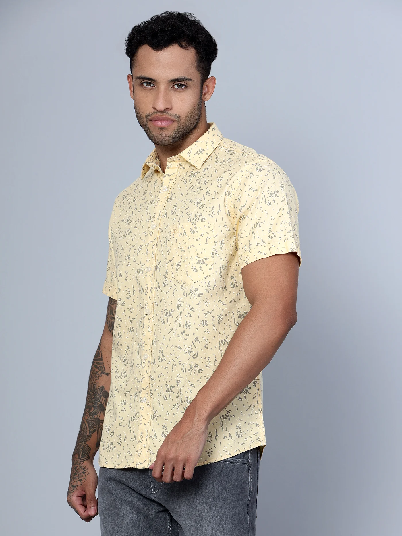 Casual Shirt for Men | Breathable & Soft with Color Fastness Regular Fit Spread Collar Neck Cotton Fabric Printed Pattern - Image 3
