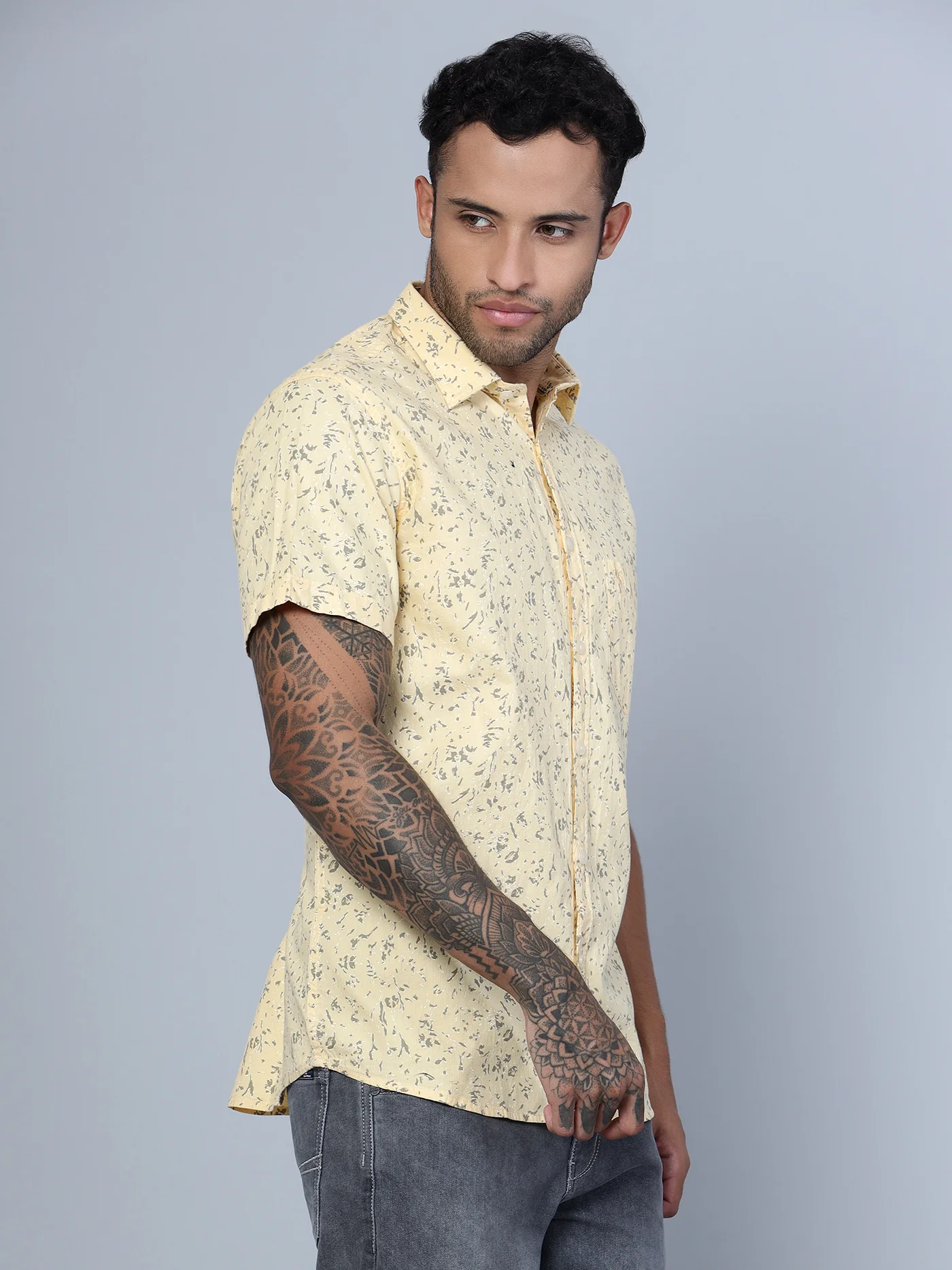 Casual Shirt for Men | Breathable & Soft with Color Fastness Regular Fit Spread Collar Neck Cotton Fabric Printed Pattern - Image 4