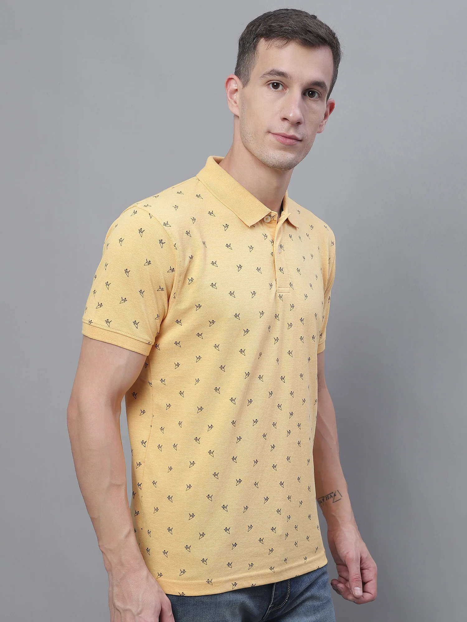 T-Shirt for Men | Breathable & Soft with Color Fastness Regular Fit Polo Neck Poly Cotton Fabric Printed Pattern - Image 2