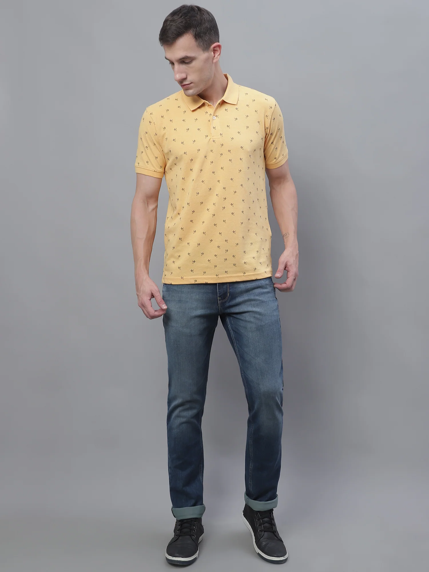 T-Shirt for Men | Breathable & Soft with Color Fastness Regular Fit Polo Neck Poly Cotton Fabric Printed Pattern - Image 3