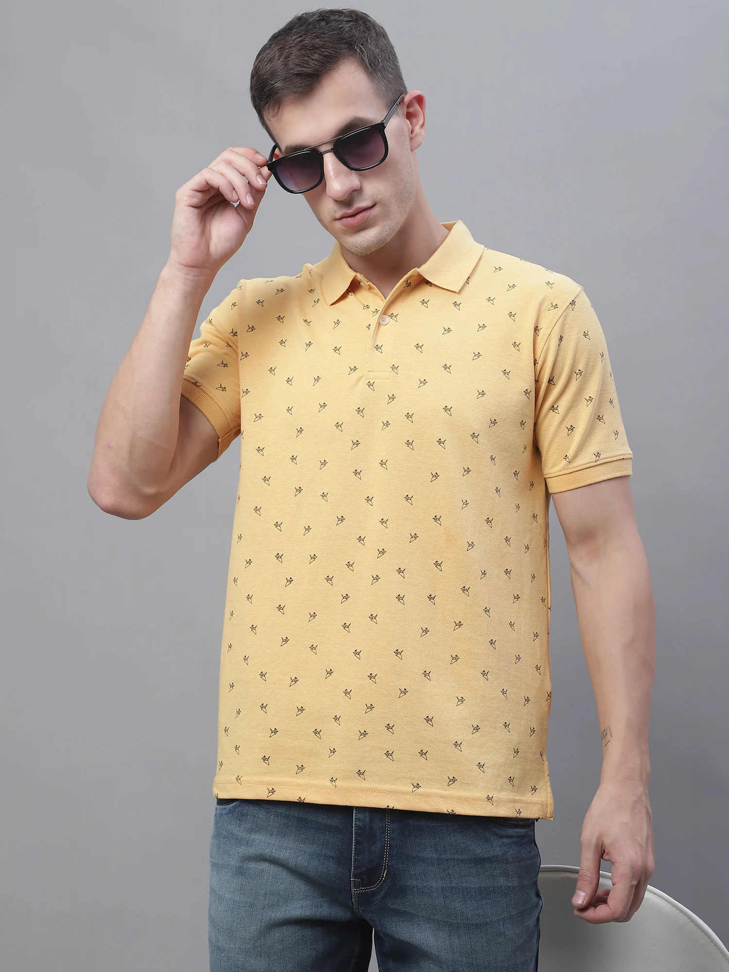 T-Shirt for Men | Breathable & Soft with Color Fastness Regular Fit Polo Neck Poly Cotton Fabric Printed Pattern - Image 4
