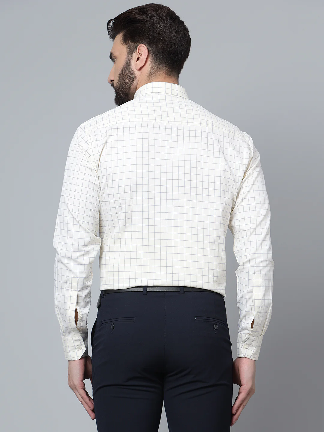 Men's Light Yellow Formal Medium Checks Full Sleeve Shirt - Image 2