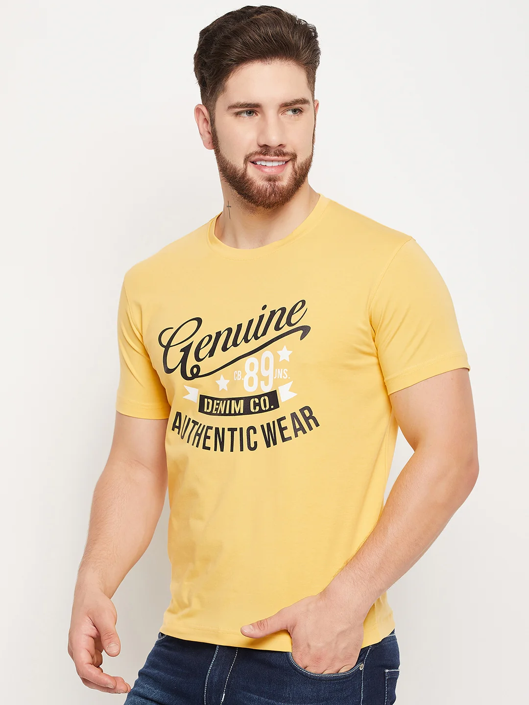 T-Shirt for Men | Breathable & Soft with Color Fastness Regular Fit Round Neck Cotton Blend Fabric Printed Pattern - Image 3