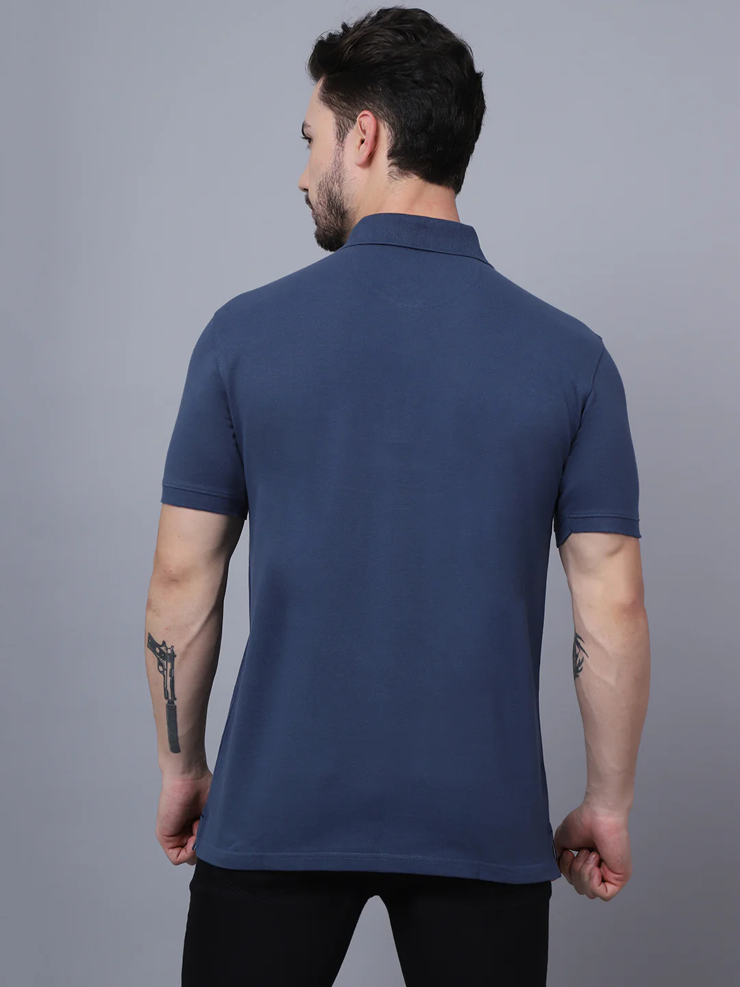 T-Shirt for Men | Breathable & Soft with Color Fastness Regular Fit Polo Neck Poly Cotton Fabric Solid Pattern - Image 2
