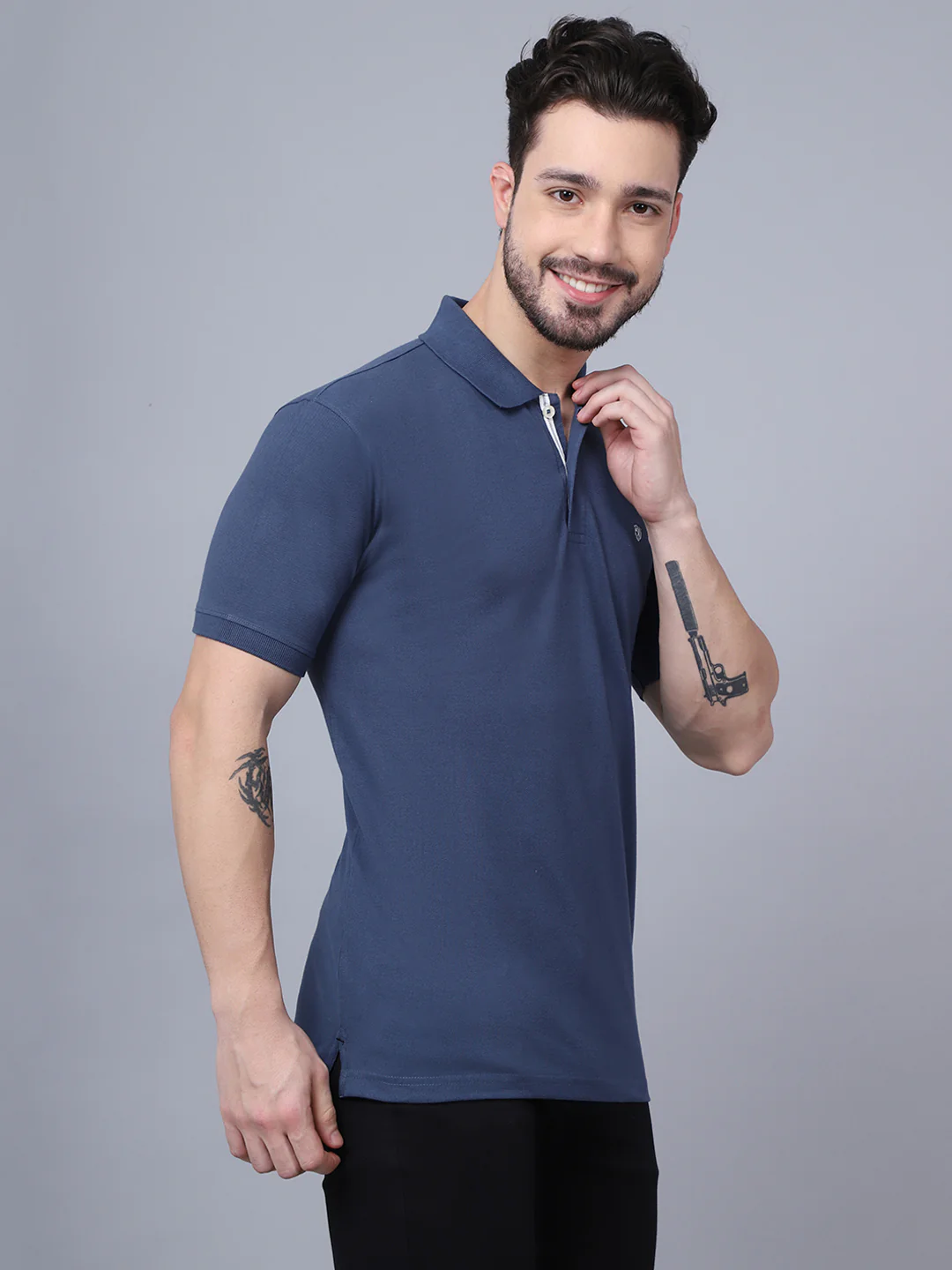 T-Shirt for Men | Breathable & Soft with Color Fastness Regular Fit Polo Neck Poly Cotton Fabric Solid Pattern - Image 3