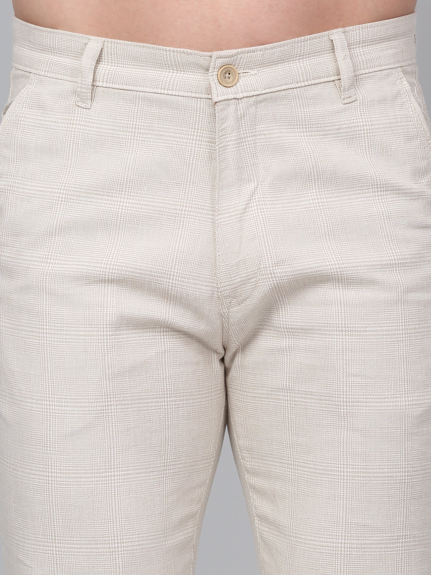 Men's Beige Checkered Non-Pleated Casual Trouser - Image 5