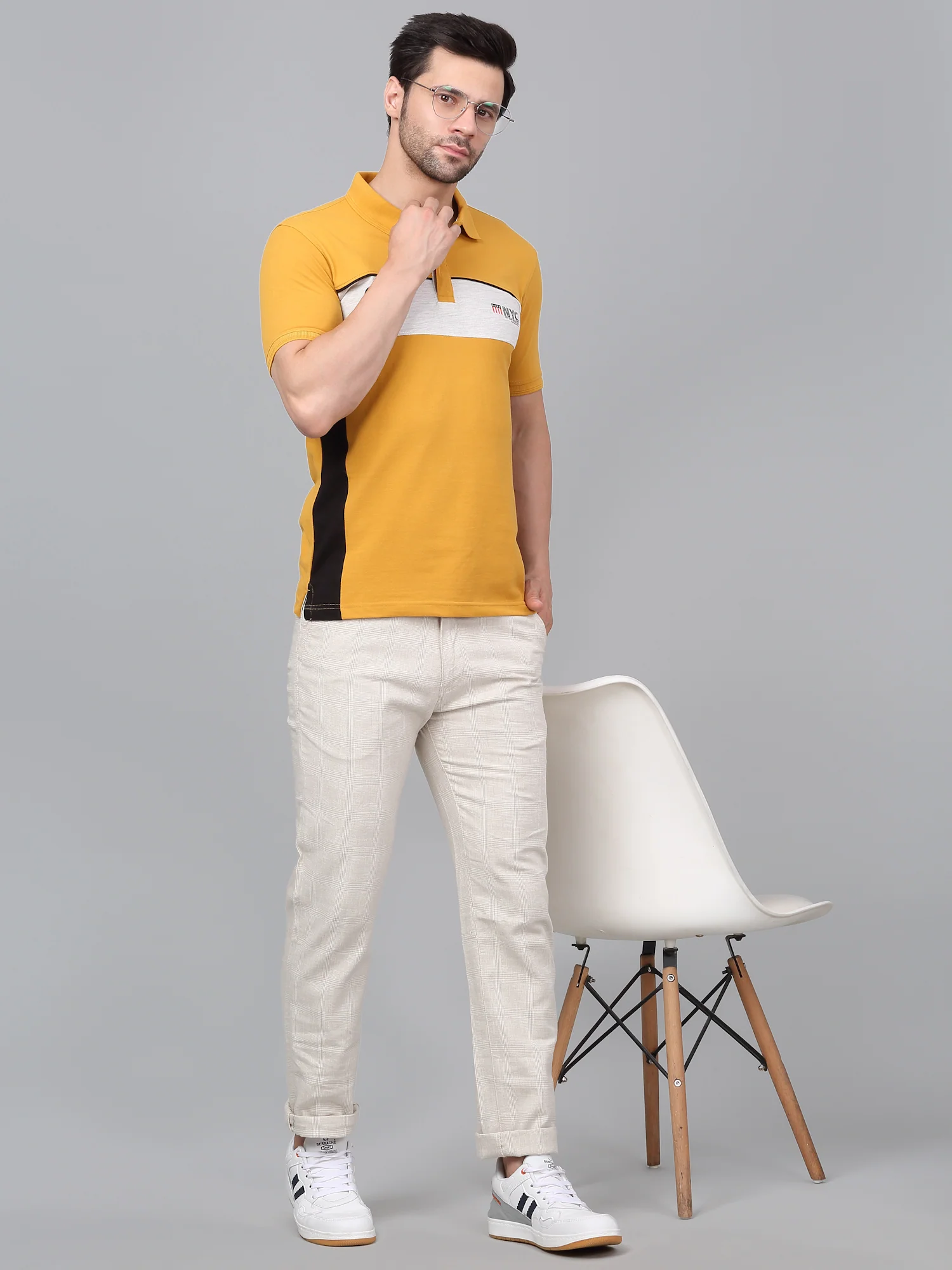 Men's Beige Checkered Non-Pleated Casual Trouser - Image 6