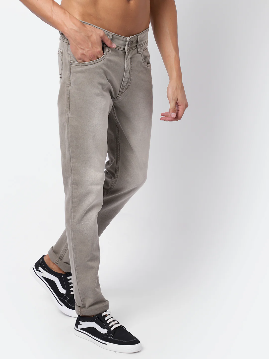 Denim Jeans for Men l Breathable & Soft with Color Fastness Ultra Narrow Fit Cotton Fabric Solid Pattern Button Closure - Image 3