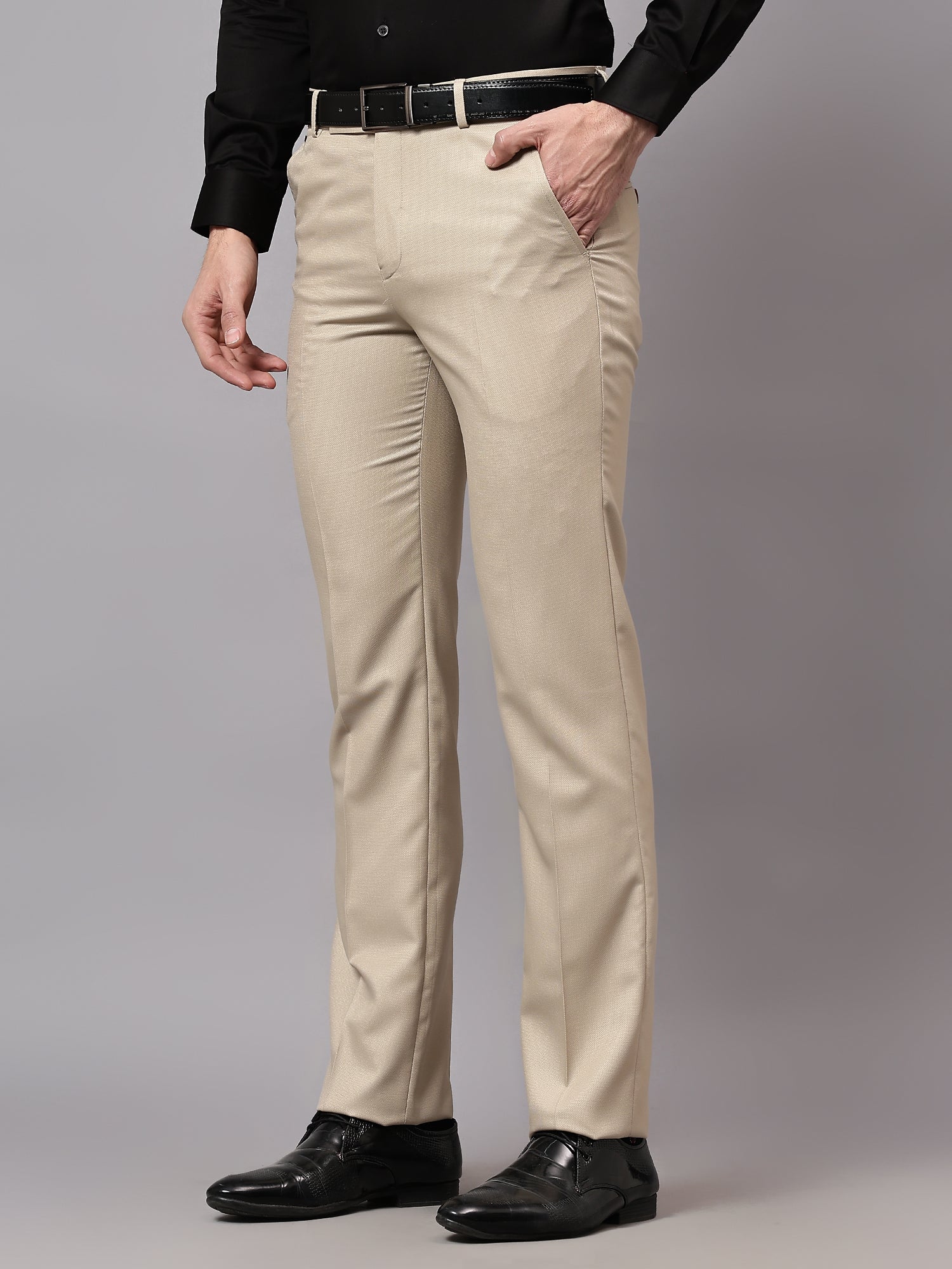 Formal Trouser for Men | Breathable & Soft with Color Fastness Regular Fit Poly Viscose Fabric Self Design Pattern Hook & Eye Closure - Image 3
