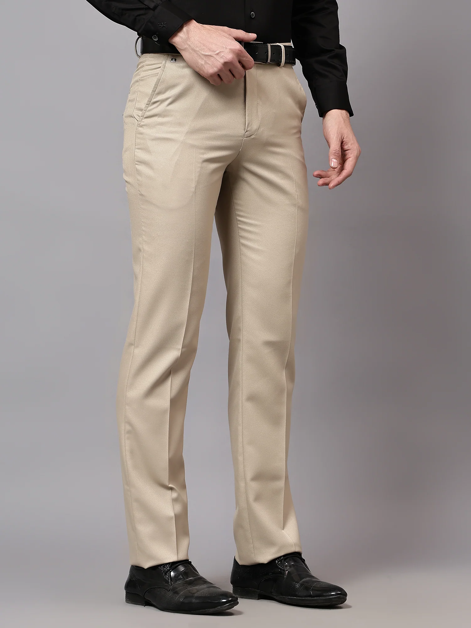 Formal Trouser for Men | Breathable & Soft with Color Fastness Regular Fit Poly Viscose Fabric Self Design Pattern Hook & Eye Closure - Image 4