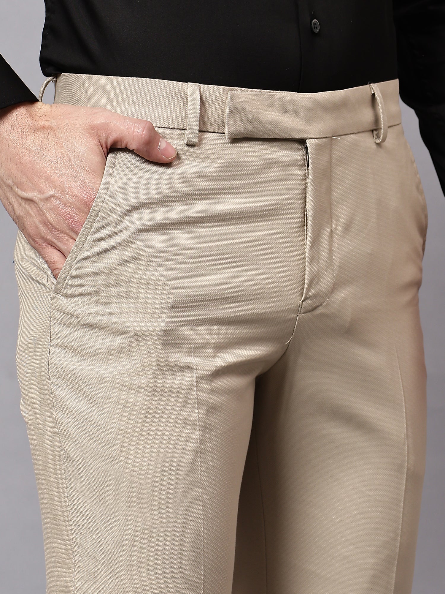 Formal Trouser for Men | Breathable & Soft with Color Fastness Regular Fit Poly Viscose Fabric Self Design Pattern Hook & Eye Closure - Image 5