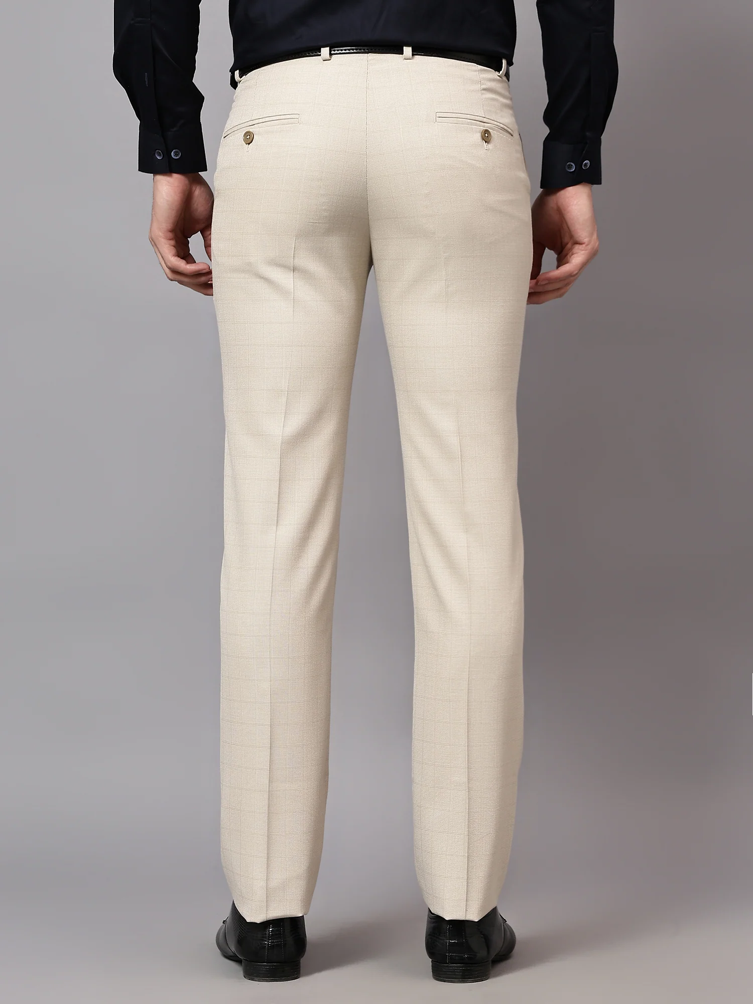 Formal Trouser for Men | Breathable & Soft with Color Fastness Regular Fit Terry Rayon Fabric Checkered Pattern Hook & Eye Closure - Image 2