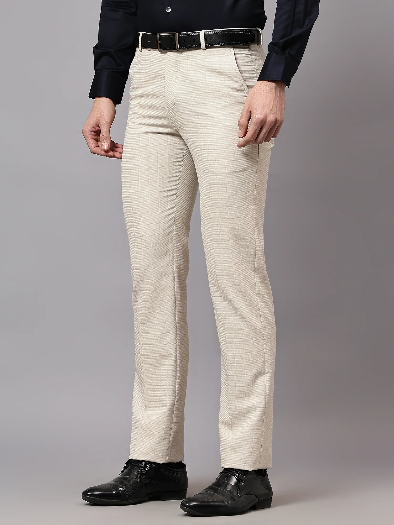 Formal Trouser for Men | Breathable & Soft with Color Fastness Regular Fit Terry Rayon Fabric Checkered Pattern Hook & Eye Closure - Image 3