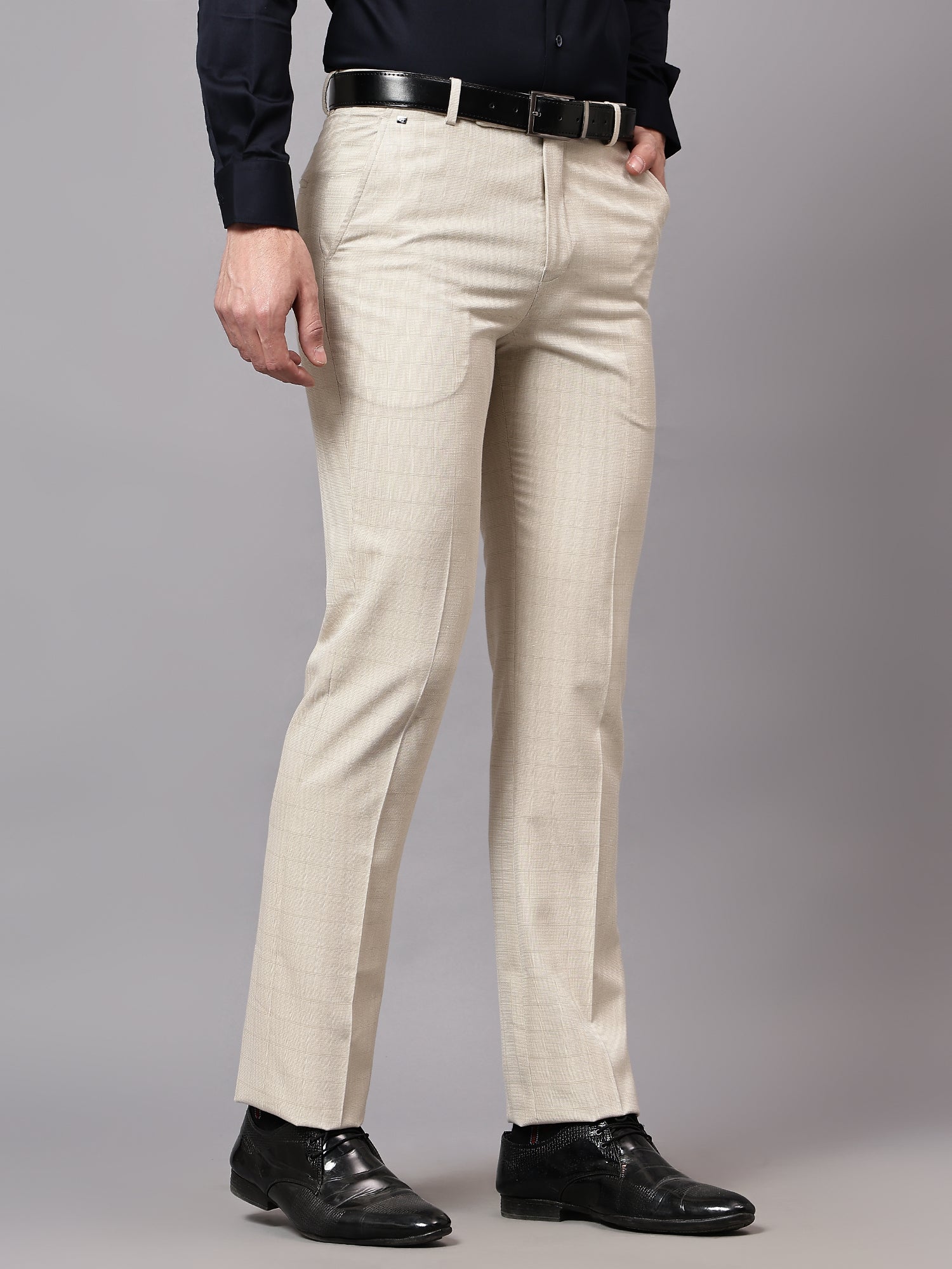 Formal Trouser for Men | Breathable & Soft with Color Fastness Regular Fit Terry Rayon Fabric Checkered Pattern Hook & Eye Closure - Image 4