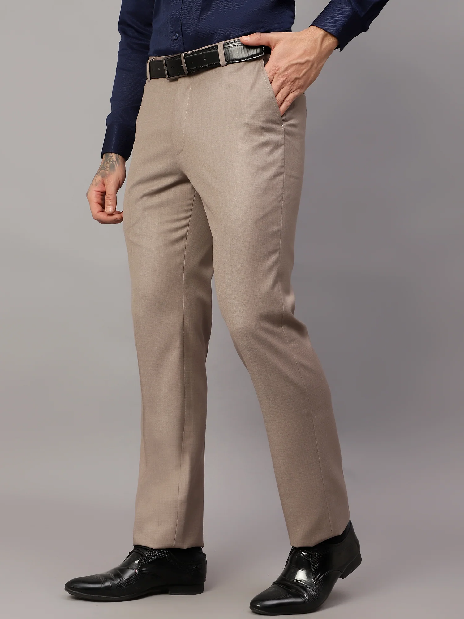 Formal Trouser for Men | Breathable & Soft with Color Fastness Regular Fit Terry Rayon Fabric Self Design Pattern Hook & Eye Closure - Image 3