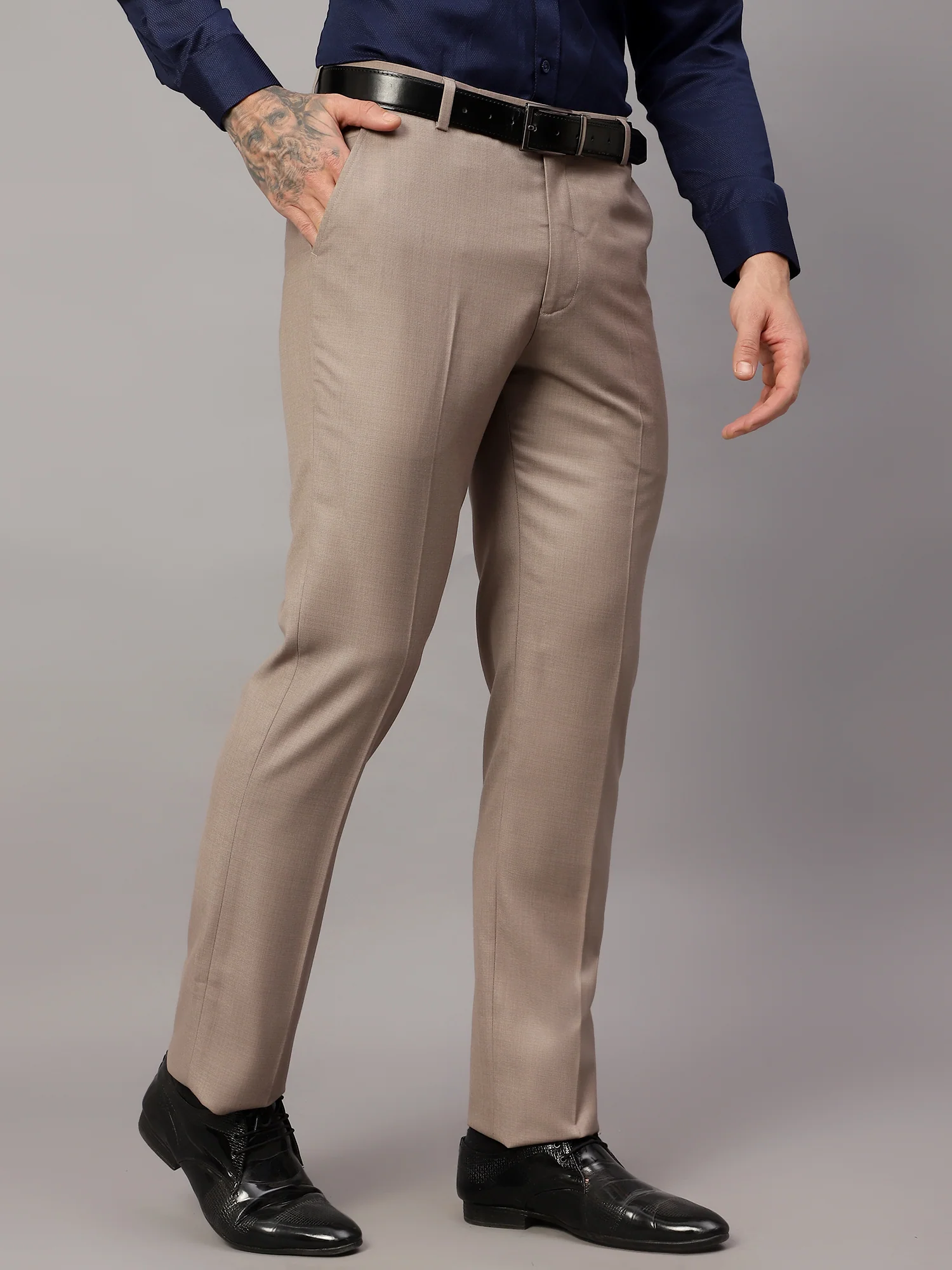 Formal Trouser for Men | Breathable & Soft with Color Fastness Regular Fit Terry Rayon Fabric Self Design Pattern Hook & Eye Closure - Image 4