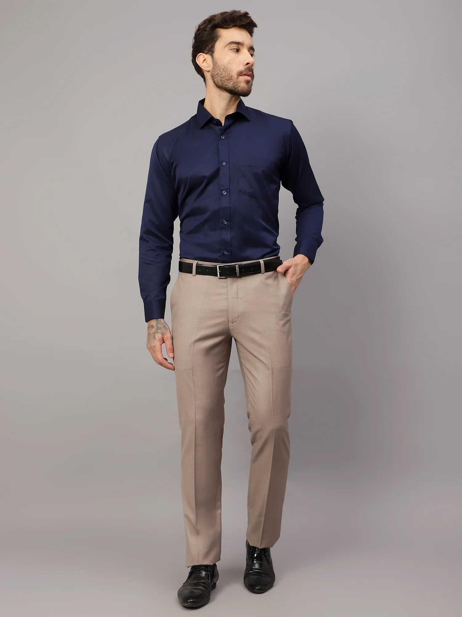 Formal Trouser for Men | Breathable & Soft with Color Fastness Regular Fit Terry Rayon Fabric Self Design Pattern Hook & Eye Closure - Image 6