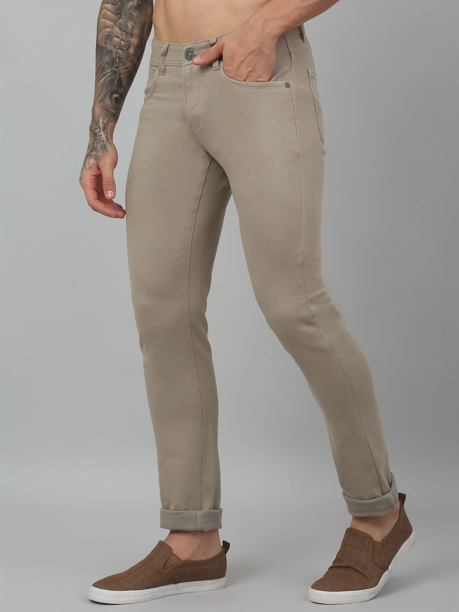 Men's Casual Flat front Stone  Trousers - Image 3
