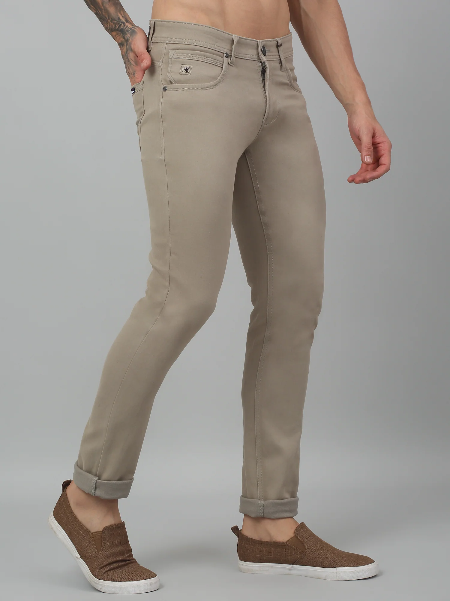 Men's Casual Flat front Stone  Trousers - Image 4