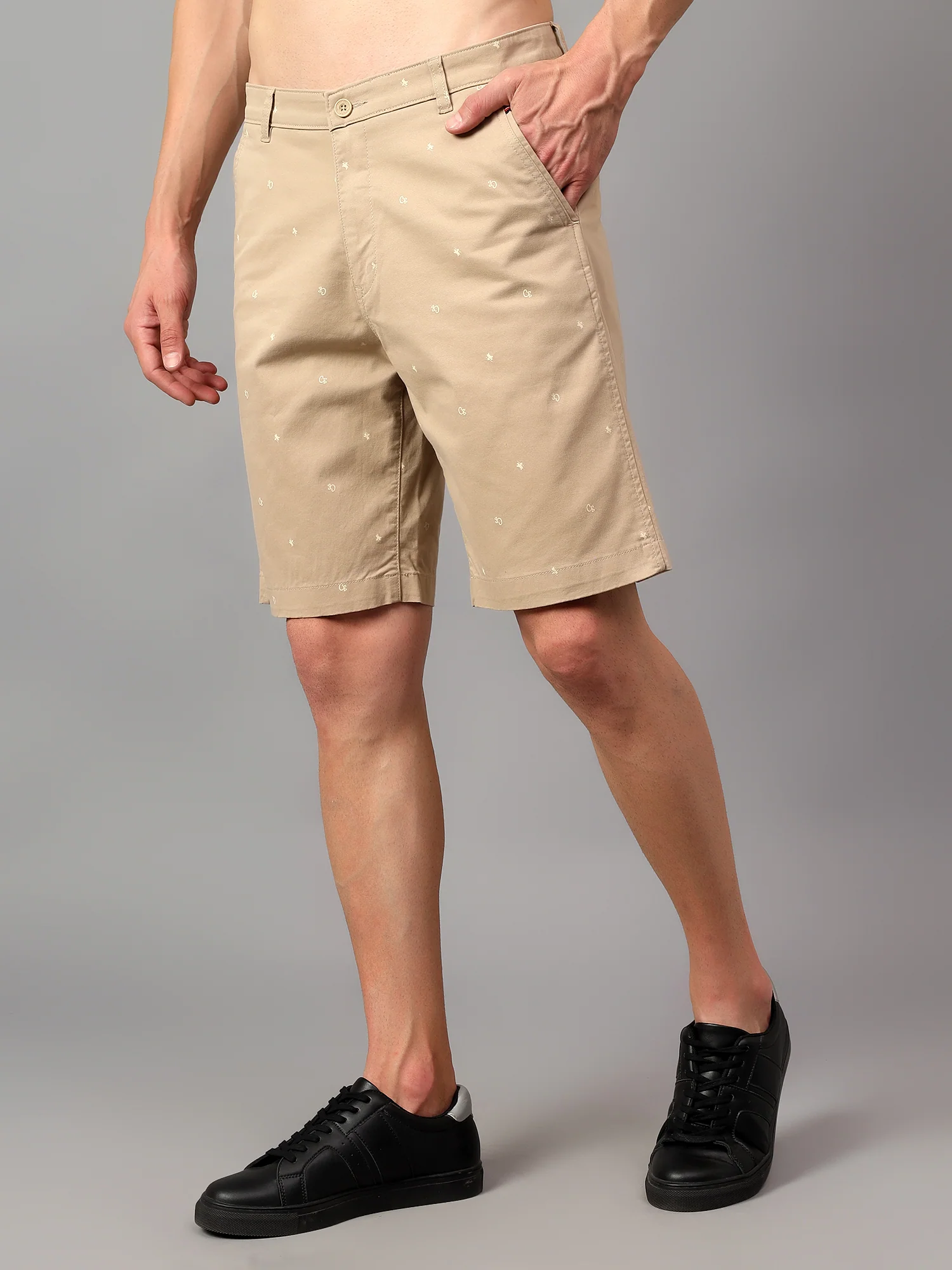 Men's Beige Printed Above Knee Bermuda - Image 4