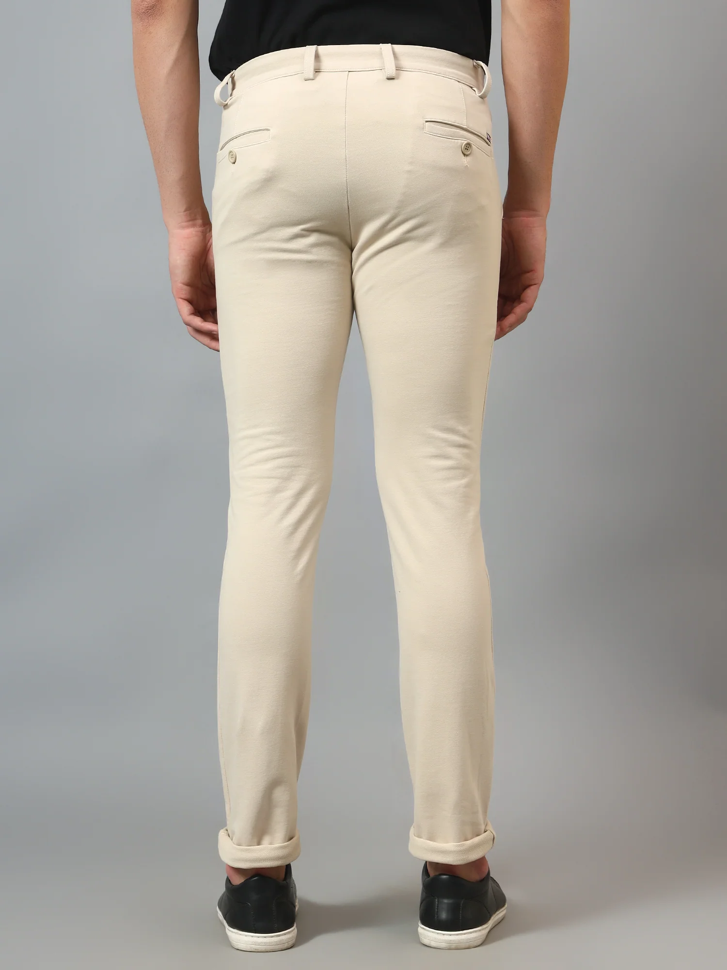 Men's Casual Flat front Beige  Trousers - Image 2