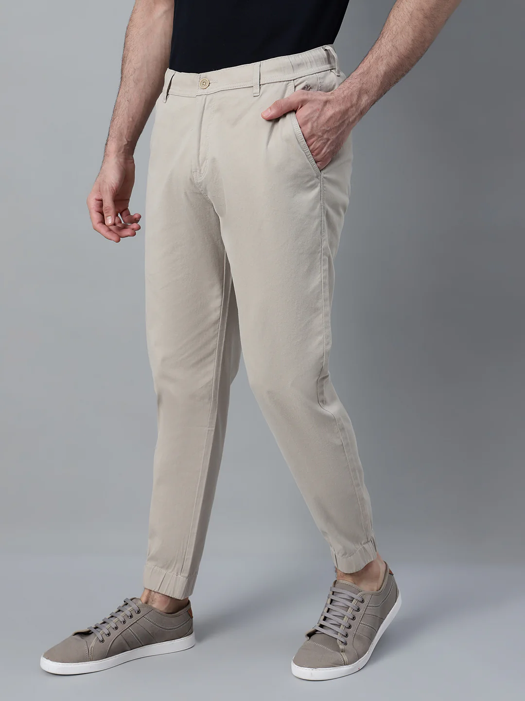 Men's Beige Solid Casual Jogger - Image 3