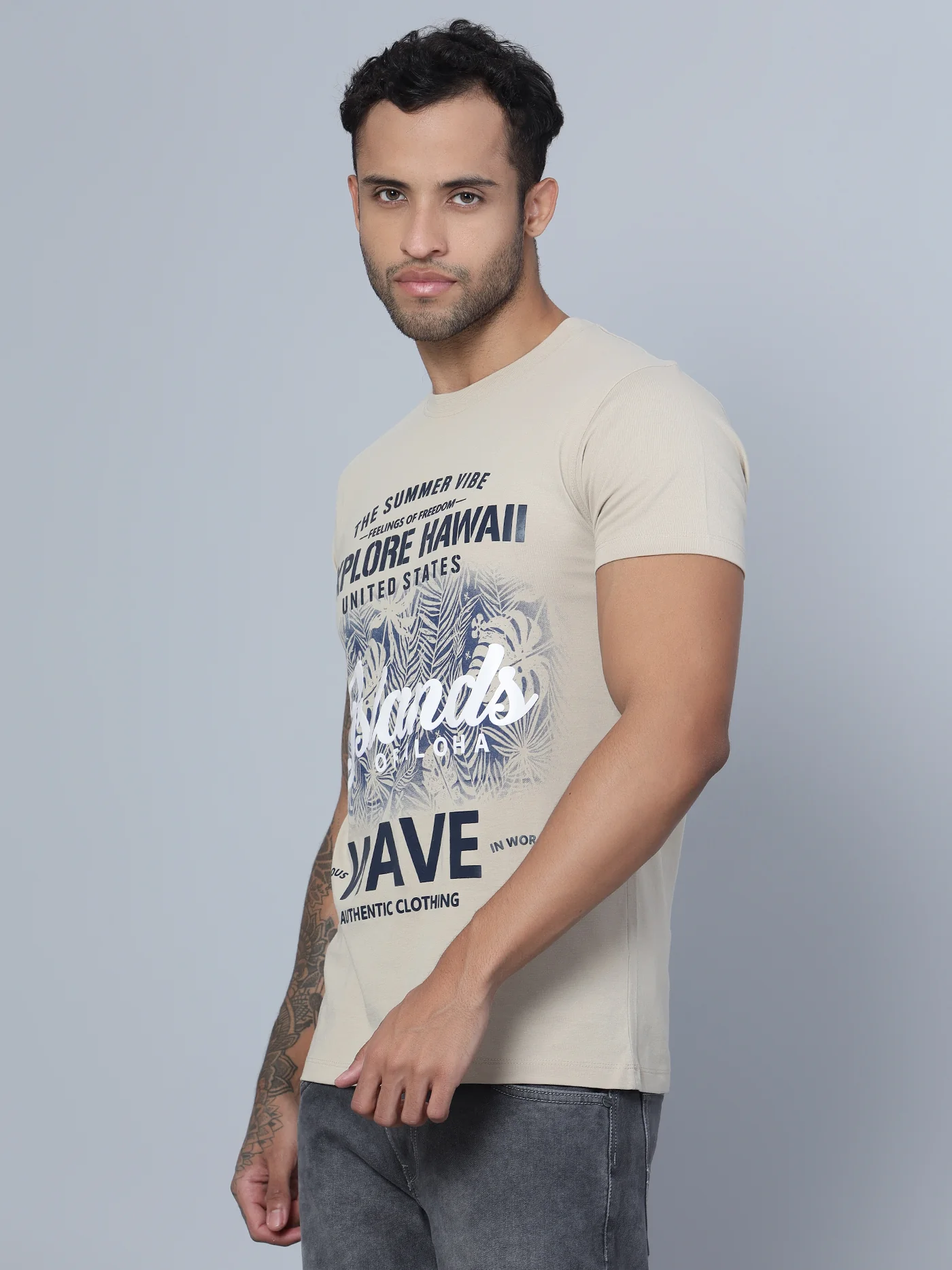T-Shirt for Men | Breathable & Soft with Color Fastness Regular Fit Round Neck Poly Cotton Fabric Printed Pattern - Image 2
