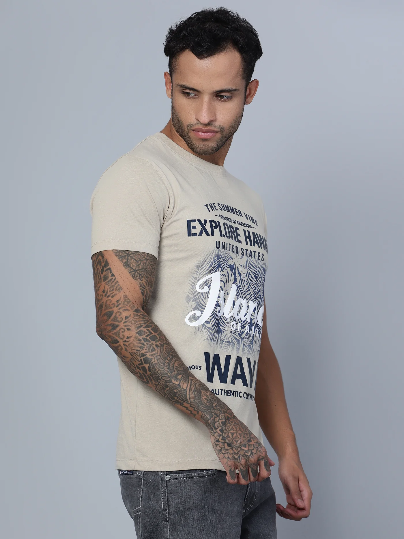 T-Shirt for Men | Breathable & Soft with Color Fastness Regular Fit Round Neck Poly Cotton Fabric Printed Pattern - Image 3