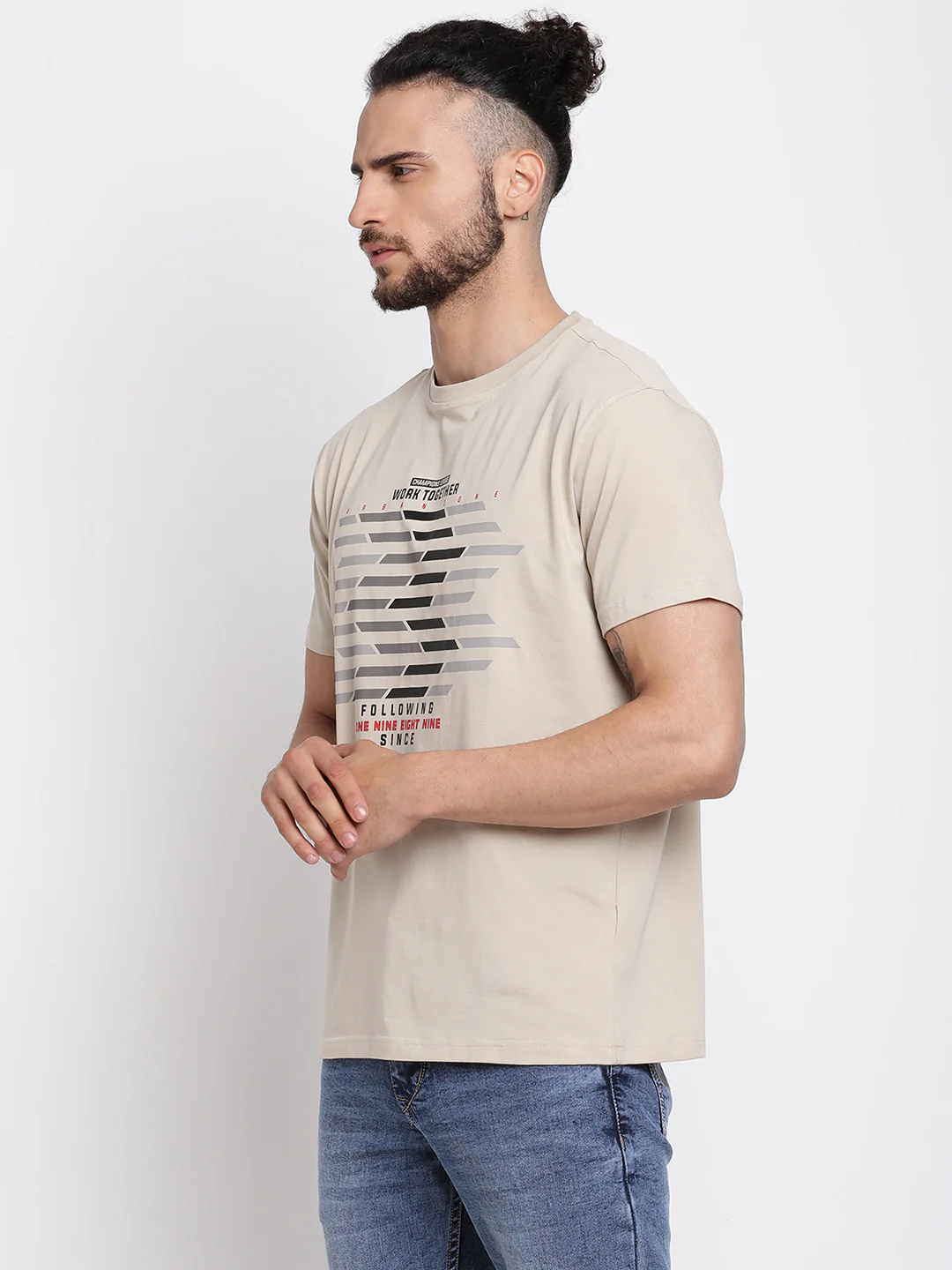 T-Shirt for Men | Breathable & Soft with Color Fastness Regular Fit Round Neck Cotton Blend Fabric Printed Pattern - Image 3