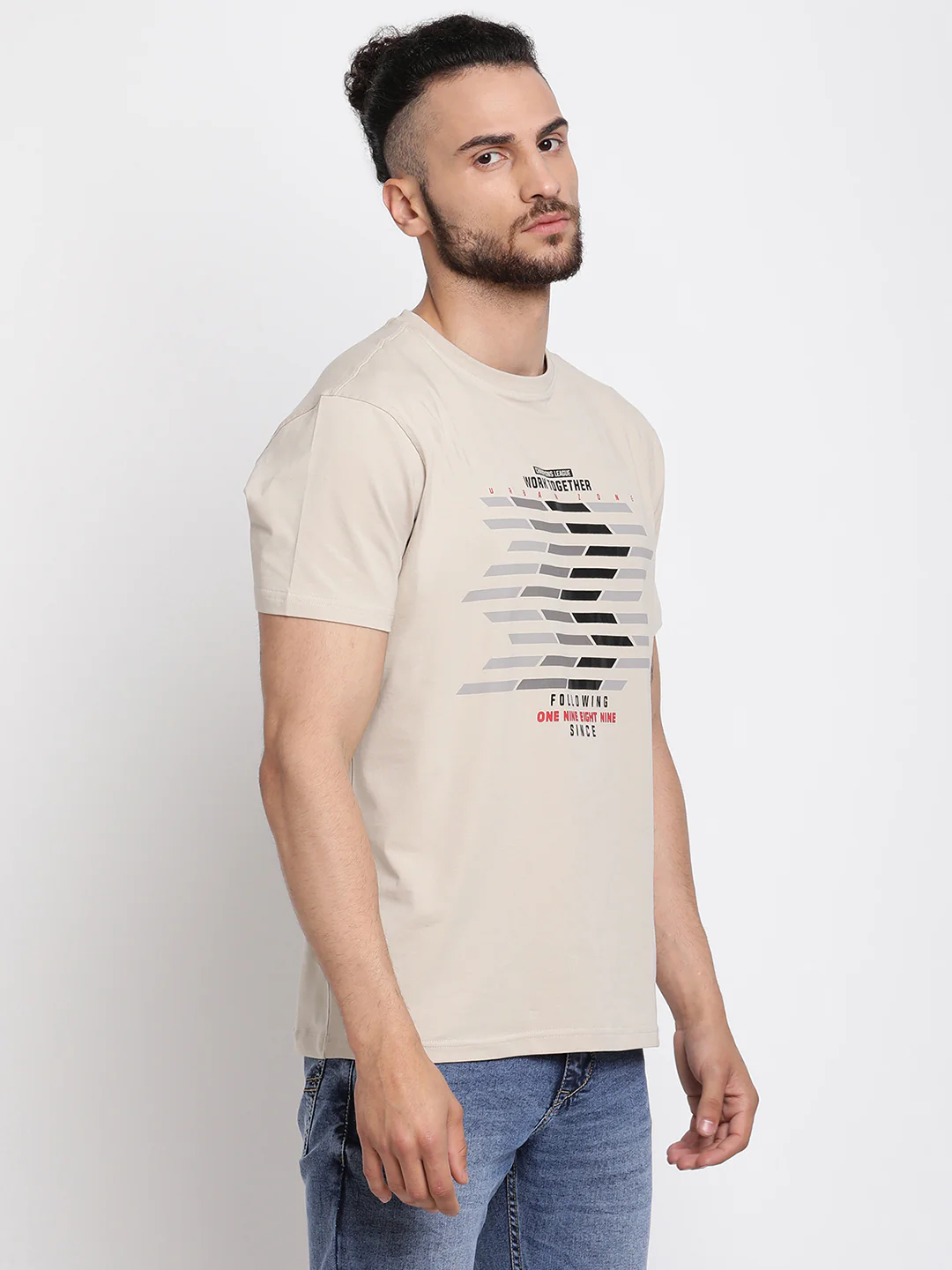 T-Shirt for Men | Breathable & Soft with Color Fastness Regular Fit Round Neck Cotton Blend Fabric Printed Pattern - Image 4