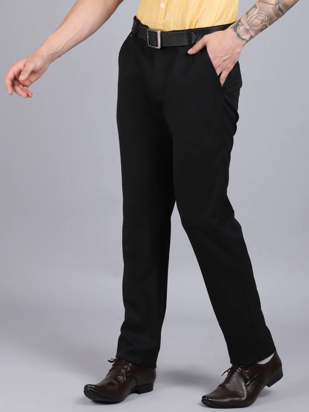 Formal Trouser for Men | Breathable & Soft with Color Fastness Regular Fit Poly Viscose Fabric Solid Pattern Hook & Eye Closure - Image 3