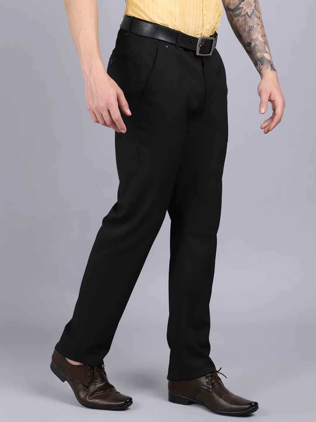 Formal Trouser for Men | Breathable & Soft with Color Fastness Regular Fit Poly Viscose Fabric Solid Pattern Hook & Eye Closure - Image 4