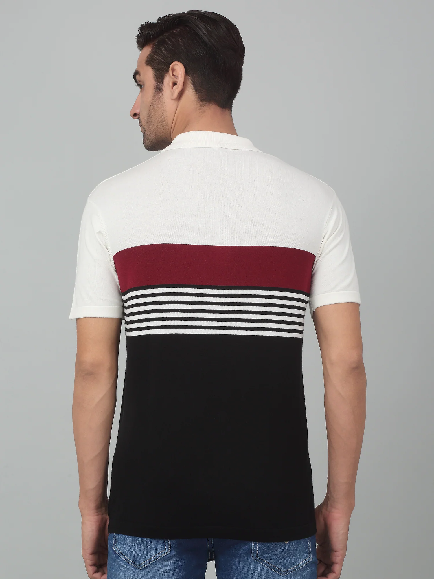 T-Shirt for Men | Breathable & Soft with Color Fastness Regular Fit Polo Neck Cotton Fabric Striped Pattern - Image 2