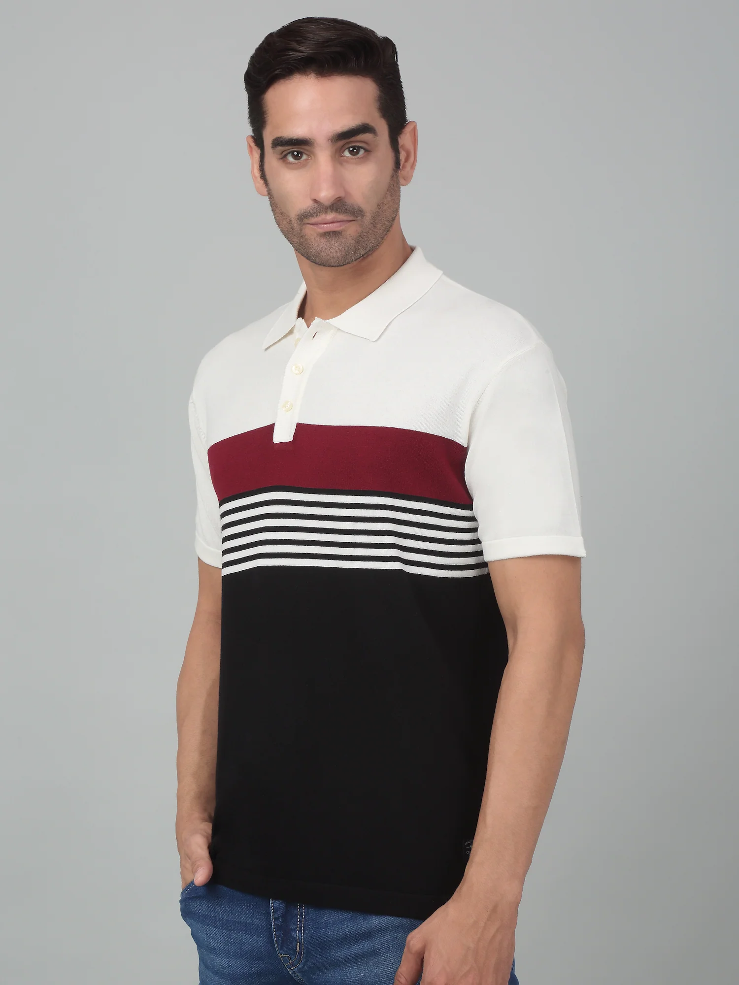 T-Shirt for Men | Breathable & Soft with Color Fastness Regular Fit Polo Neck Cotton Fabric Striped Pattern - Image 3