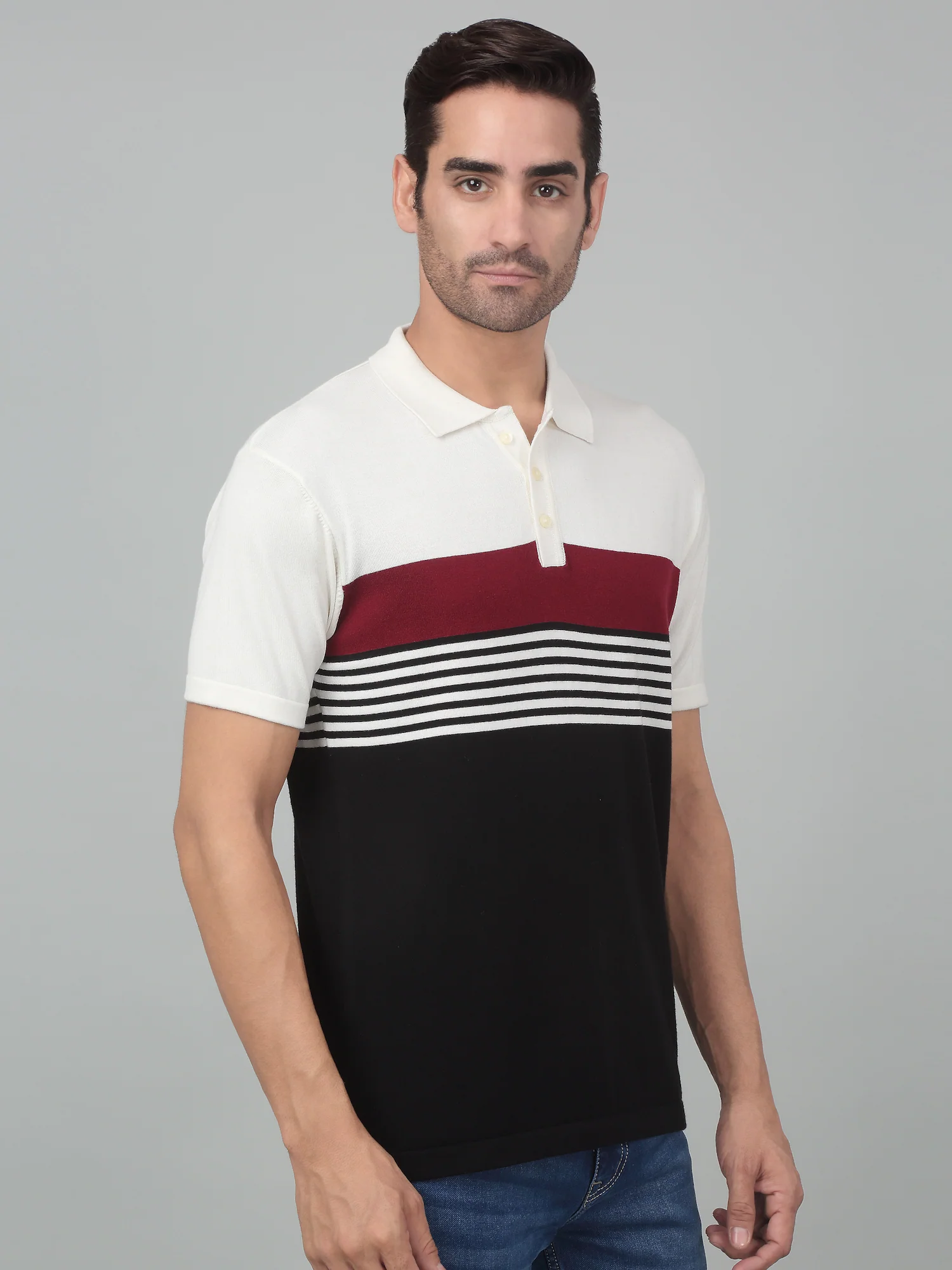 T-Shirt for Men | Breathable & Soft with Color Fastness Regular Fit Polo Neck Cotton Fabric Striped Pattern - Image 4