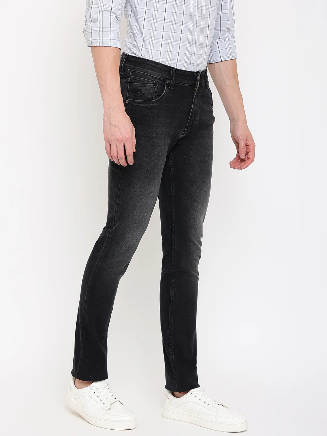 Denim Jeans for Men l Breathable & Soft with Color Fastness Ultra Narrow Fit Cotton Fabric Solid Pattern Button Closure - Image 3