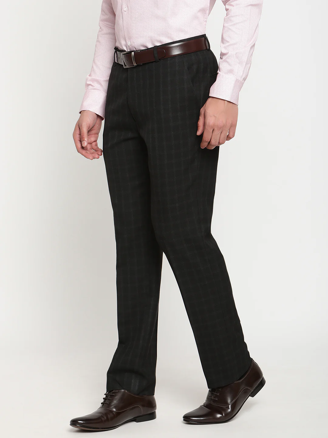 Formal Trouser for Men | Breathable & Soft with Color Fastness Regular Fit Poly Viscose Fabric Check Pattern Hook & Eye Closure - Image 3