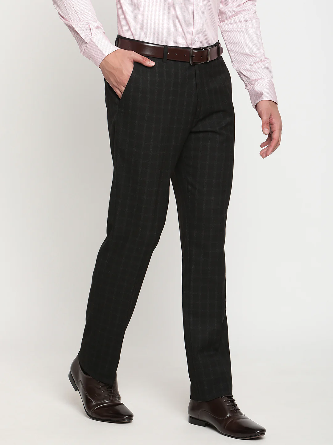 Formal Trouser for Men | Breathable & Soft with Color Fastness Regular Fit Poly Viscose Fabric Check Pattern Hook & Eye Closure - Image 4