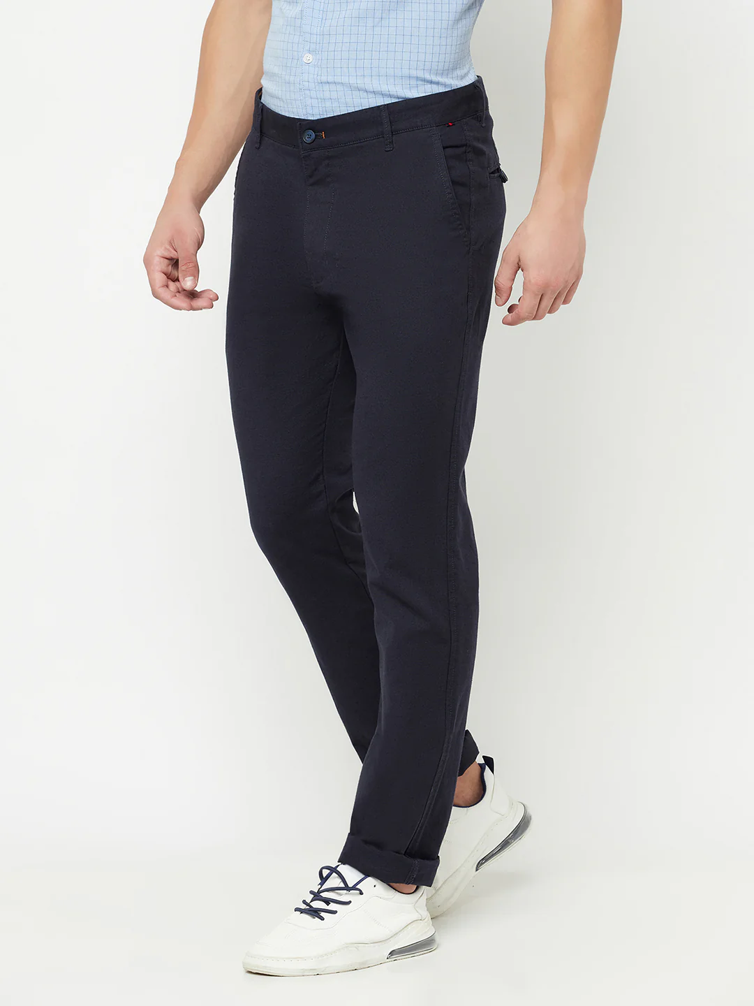 Men's Casual Flat front Navy Blue  Trousers - Image 2