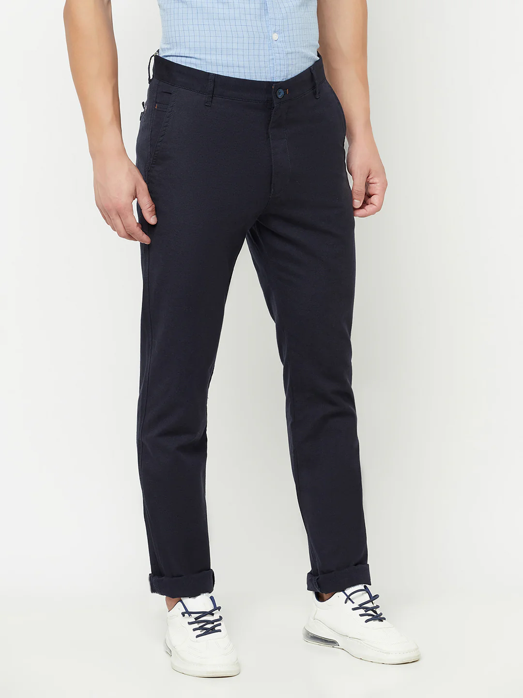 Men's Casual Flat front Navy Blue  Trousers - Image 3