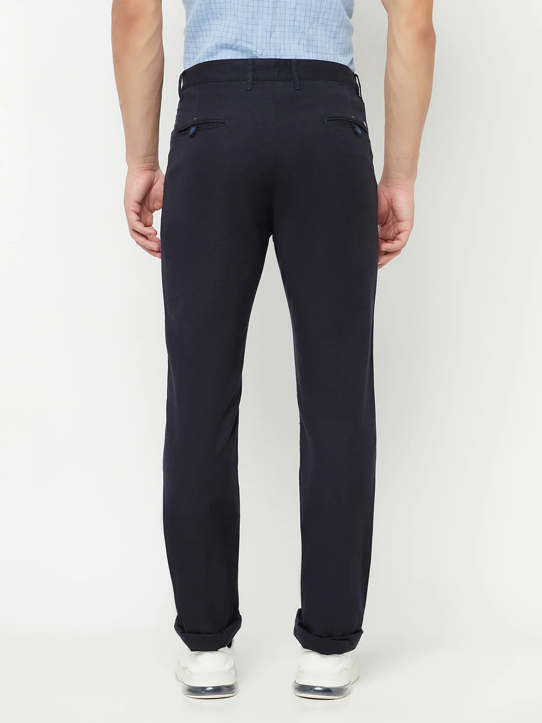 Men's Casual Flat front Navy Blue  Trousers - Image 4